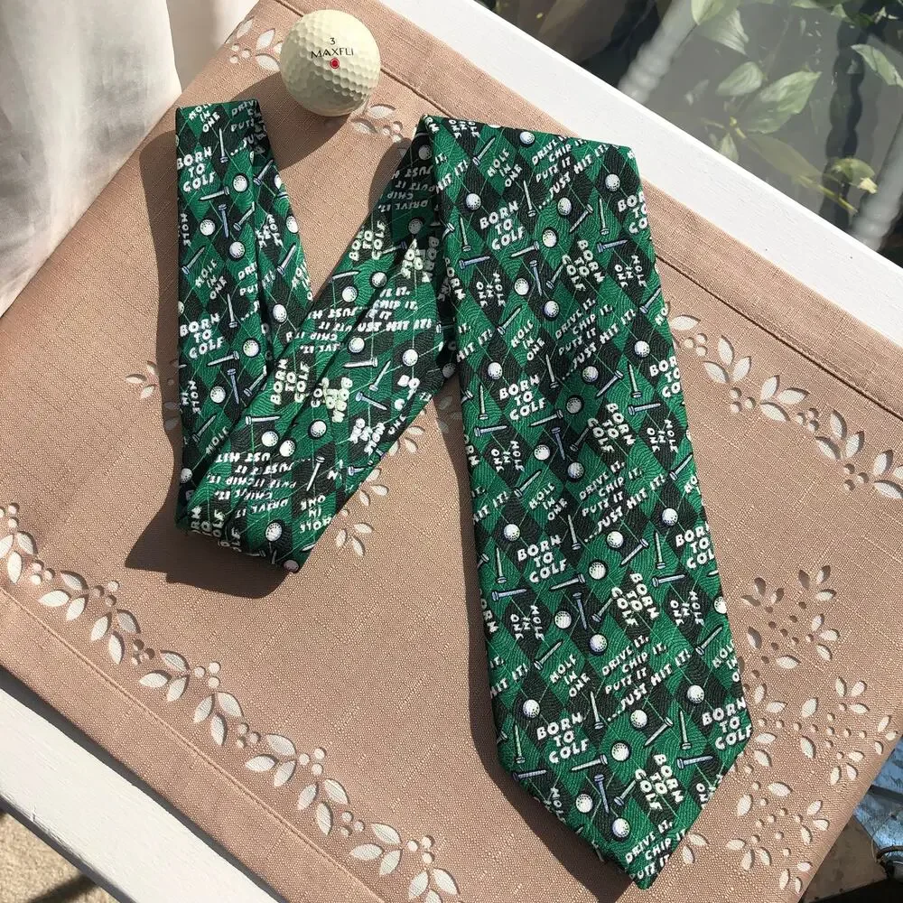 Golf Novelty Necktie with Balls and Tees Sayings